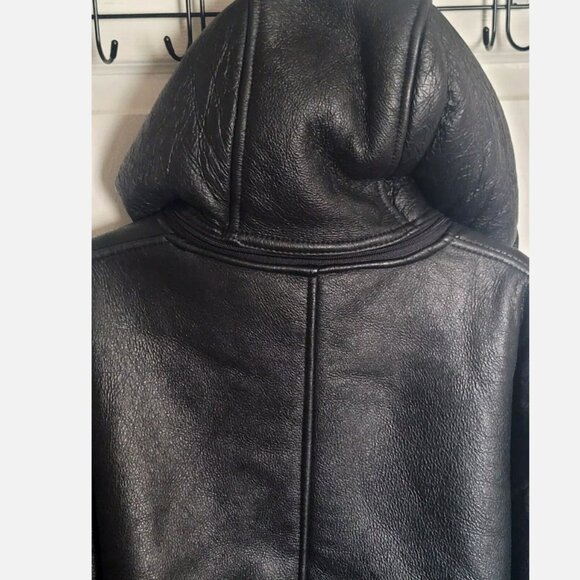 VTG Sheepskin Shearling B3 Hooded Flight Bomber Jacket Handmade Leather Men's L - Picture 13 of 16